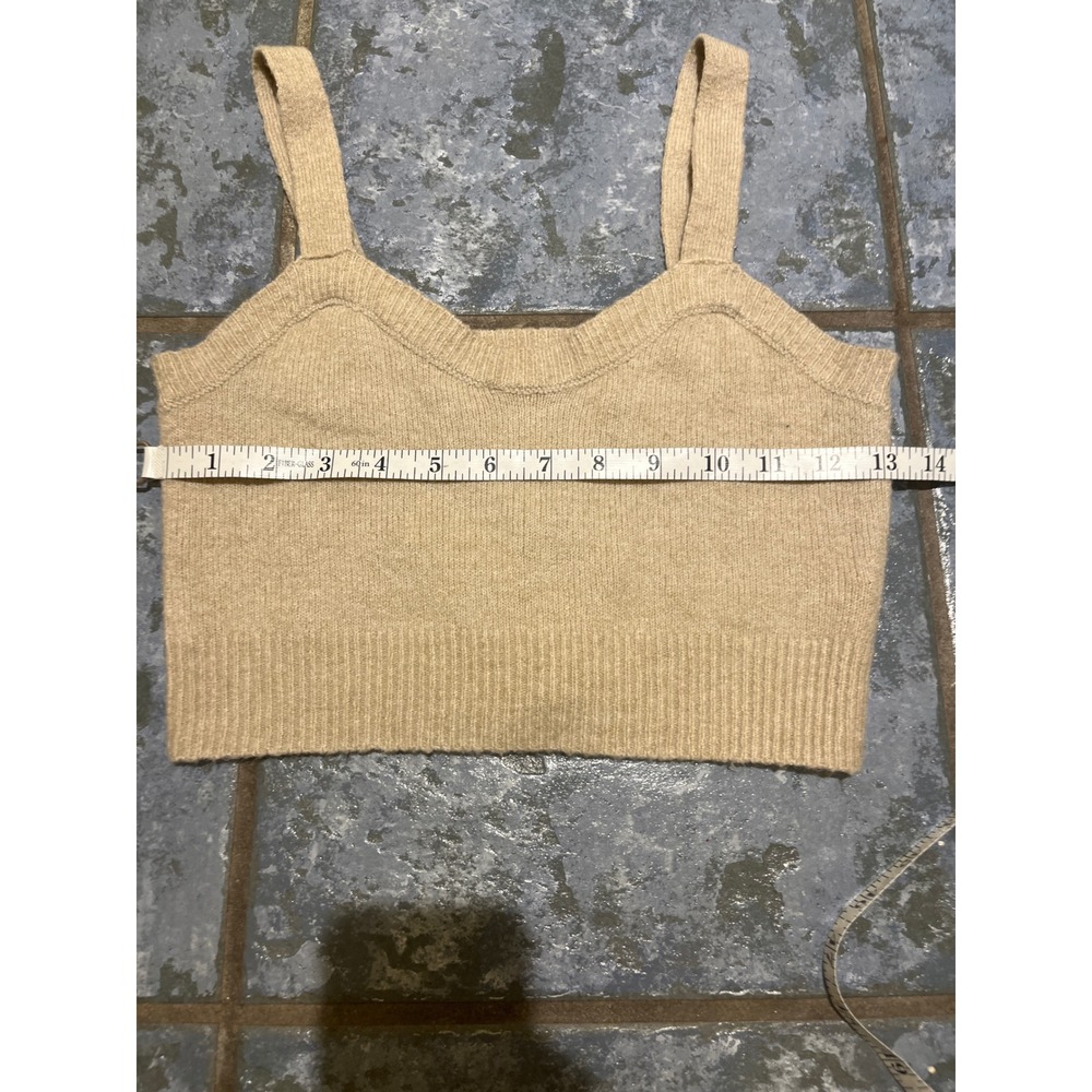 Forever 21 Ribbed Knit Crop Tank Top Beige Tan Spaghetti Strap Size M Boho - Picture 4 of 6